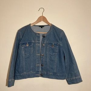 UNIQUE Round Collar Cropped Denim Jacket